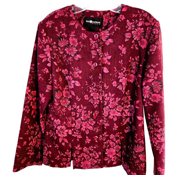 Sag Harbor Women's Blazer 12 Burgundy Floral Misses Size Large L Coat Jacket - Picture 1 of 6